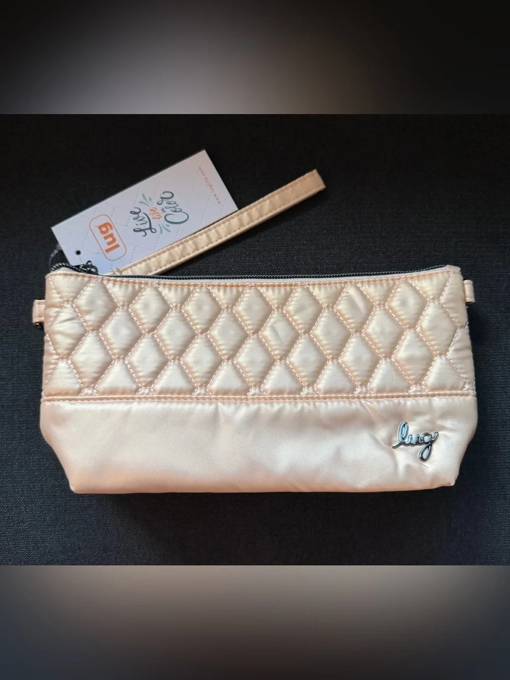 Lug Shiplap RFID Wristlet Pouch Bag Mini Purse – Metallic Rose Gold (Pink)